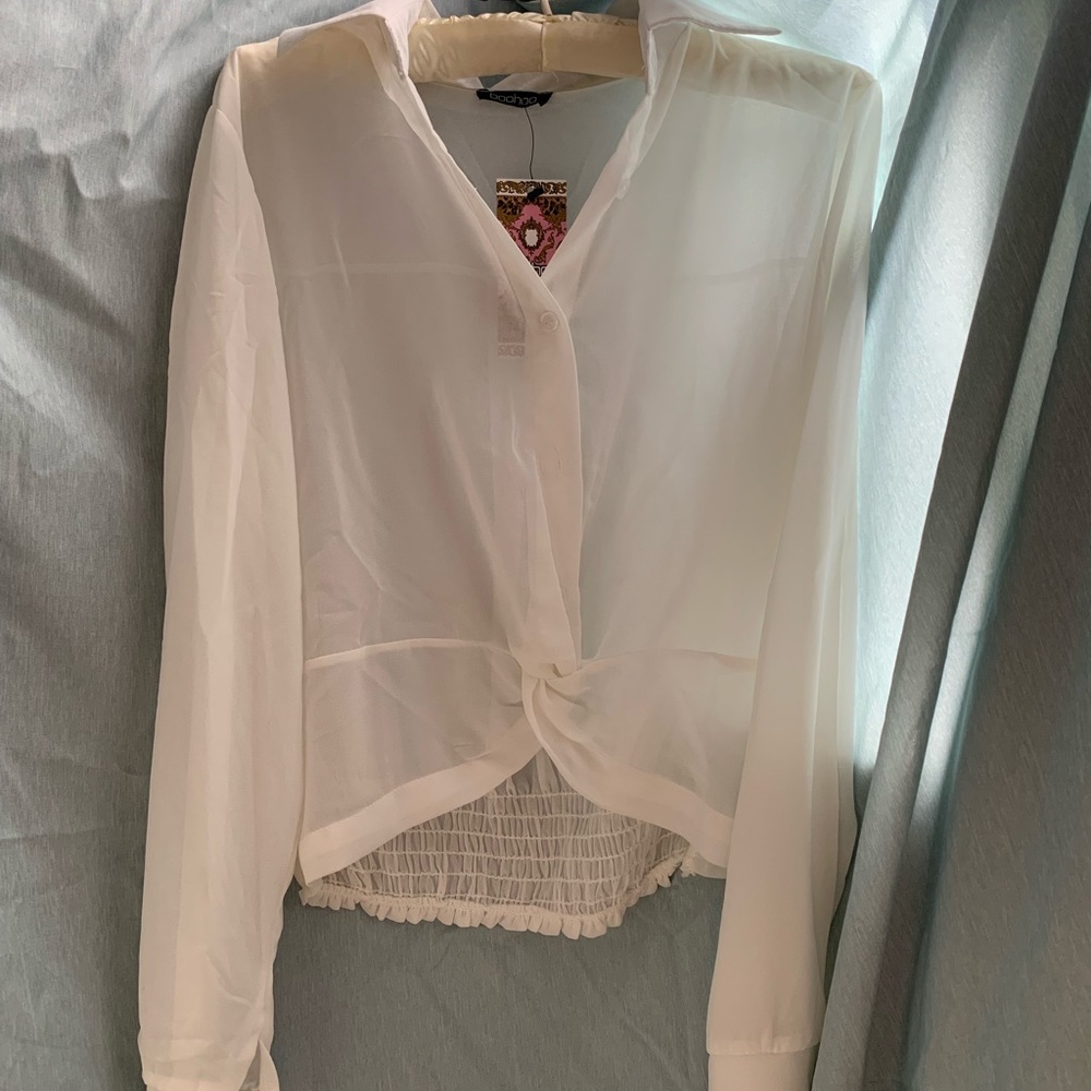 Boohoo Twist Front Shirt White New